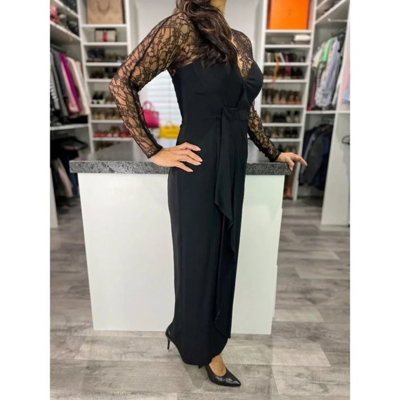Catherine Malandrino Black Lace Full Sleeved Wrap Gown $330 - Picture 9 of 11